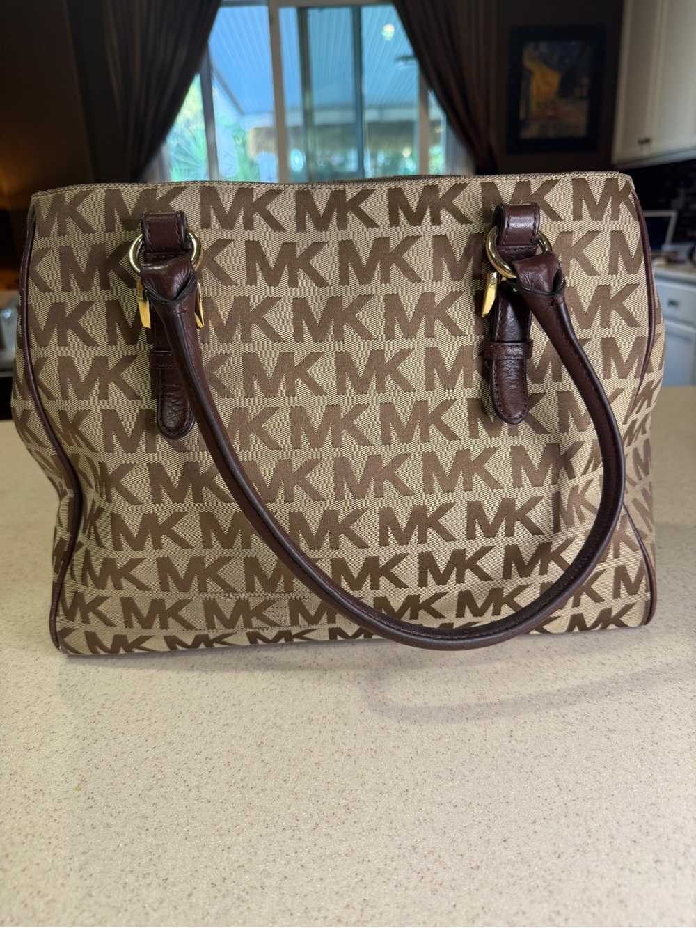 Michael Kors Signature Jacquard Tote Bag – Brown/Khaki
